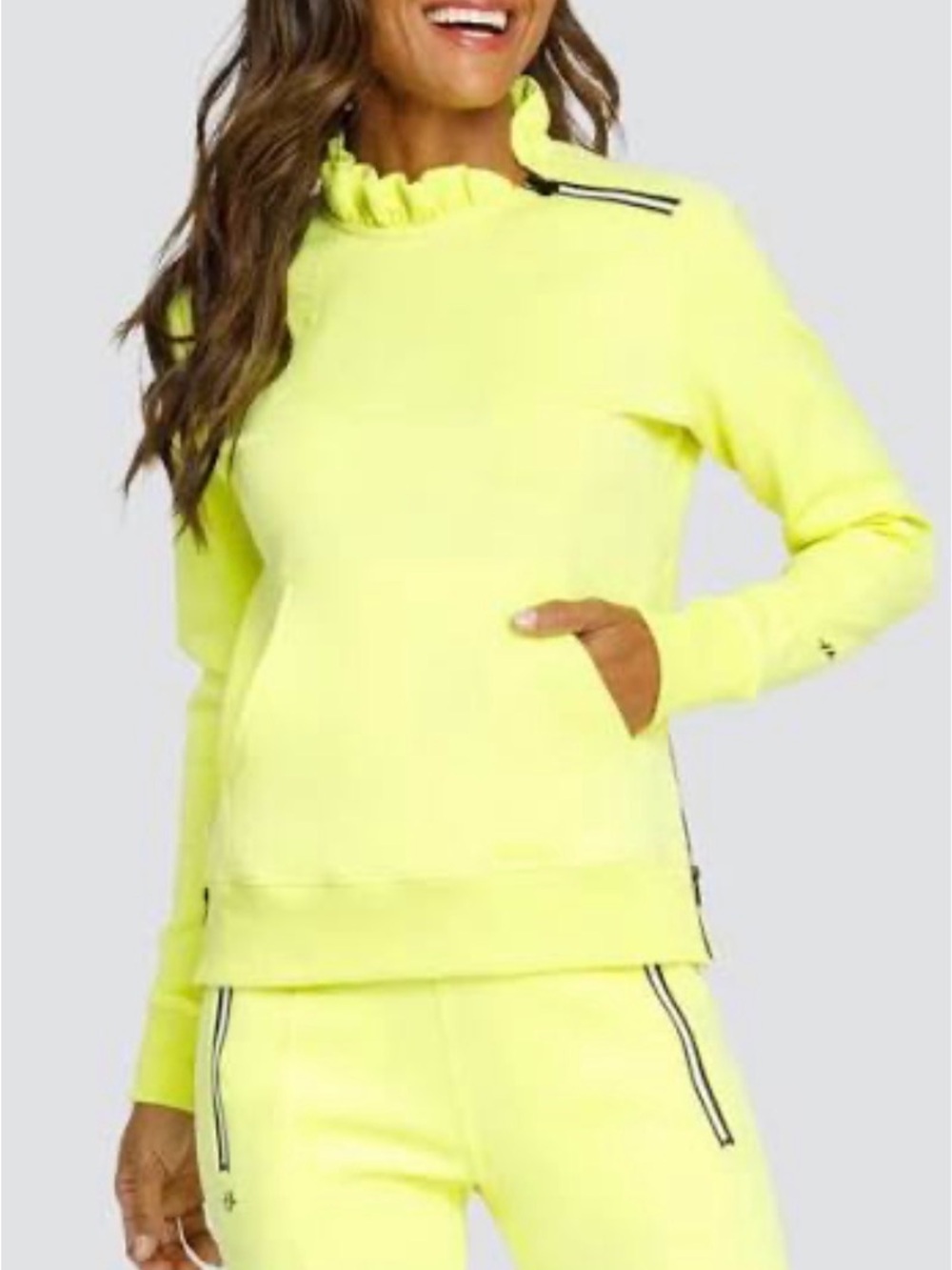 Active Tail Sunny Lime Ruffle Neck Condoleeza Women's Pullover Top